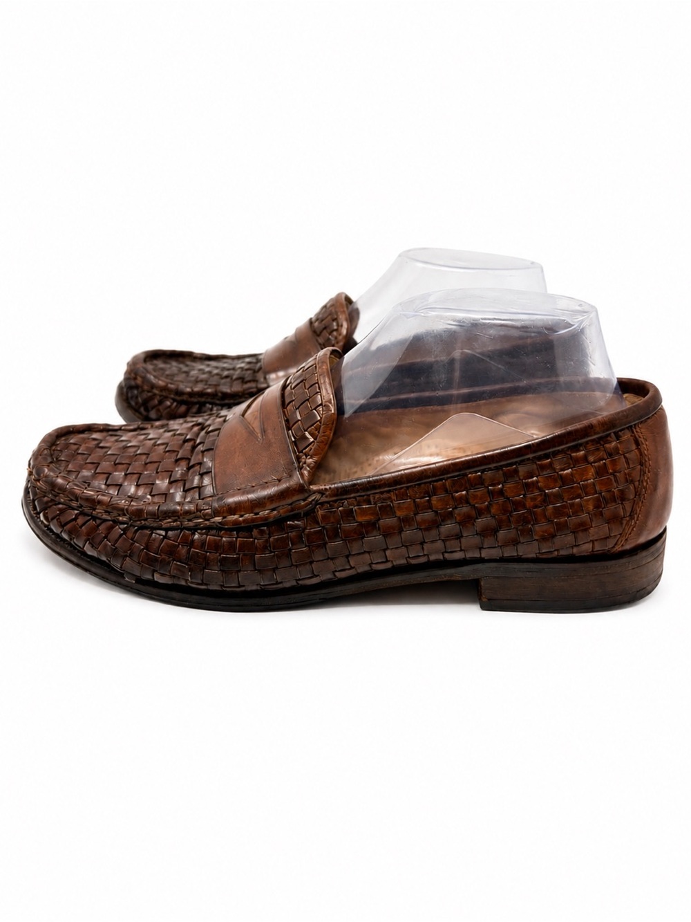 Cole Haan Brown Woven Leather Penny Loafers Basketweave Slip On Size 8 Old Money